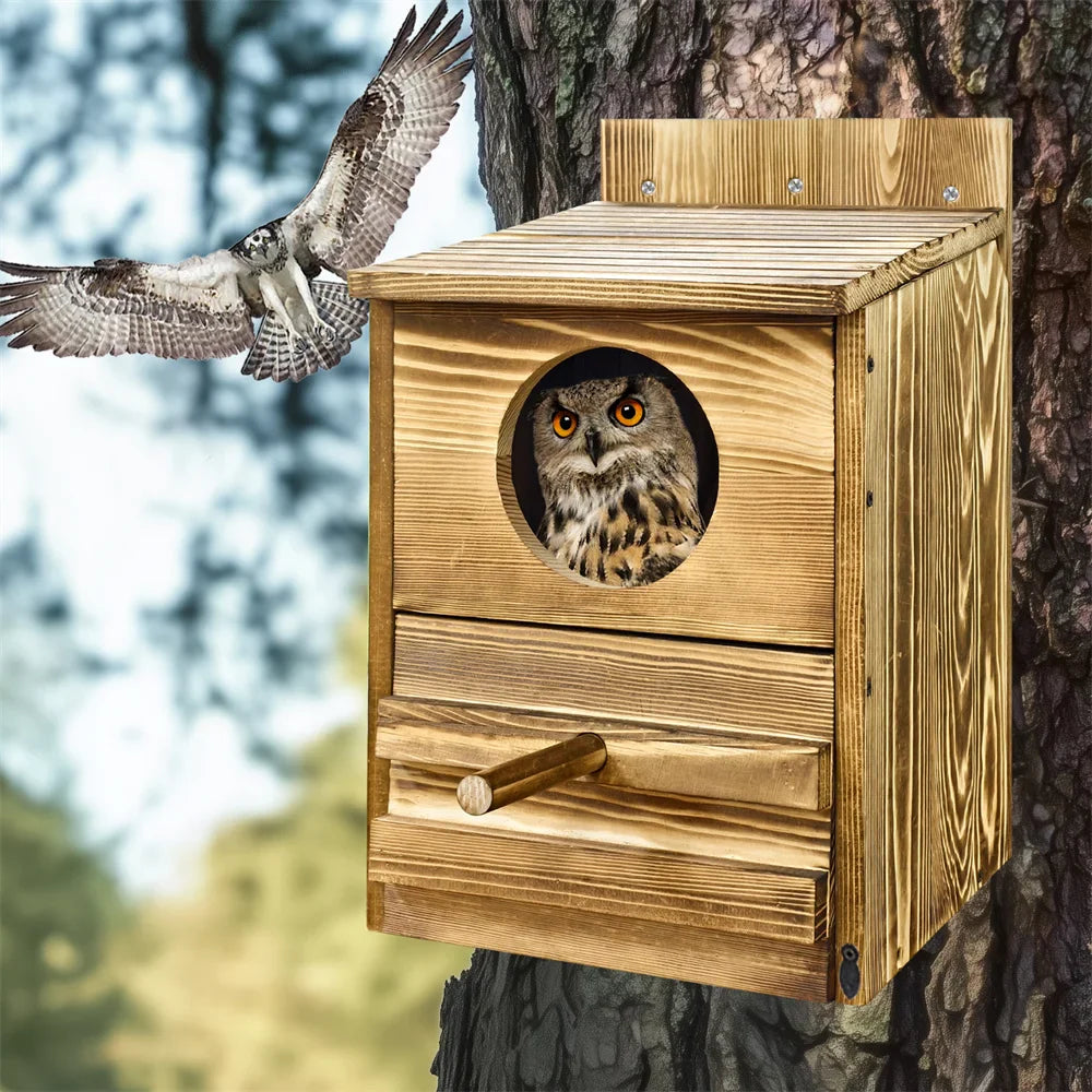Handmade Wooden Screech Owl House - Outdoor Nesting Box