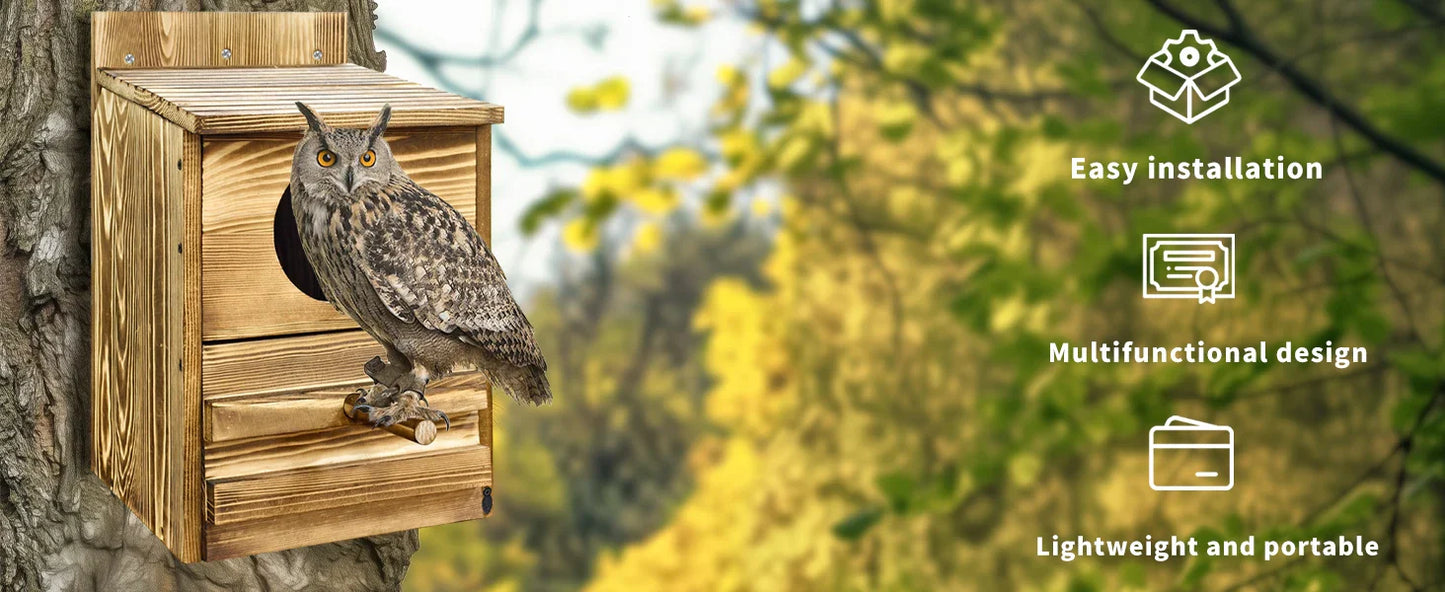 Handmade Wooden Screech Owl House - Outdoor Nesting Box