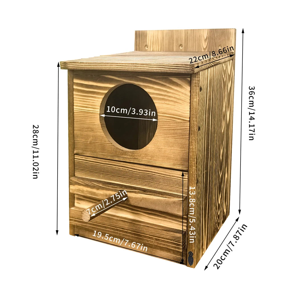 Handmade Wooden Screech Owl House - Outdoor Nesting Box