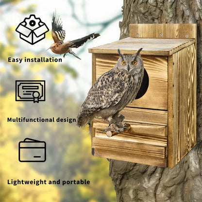 Handmade Wooden Screech Owl House - Outdoor Nesting Box