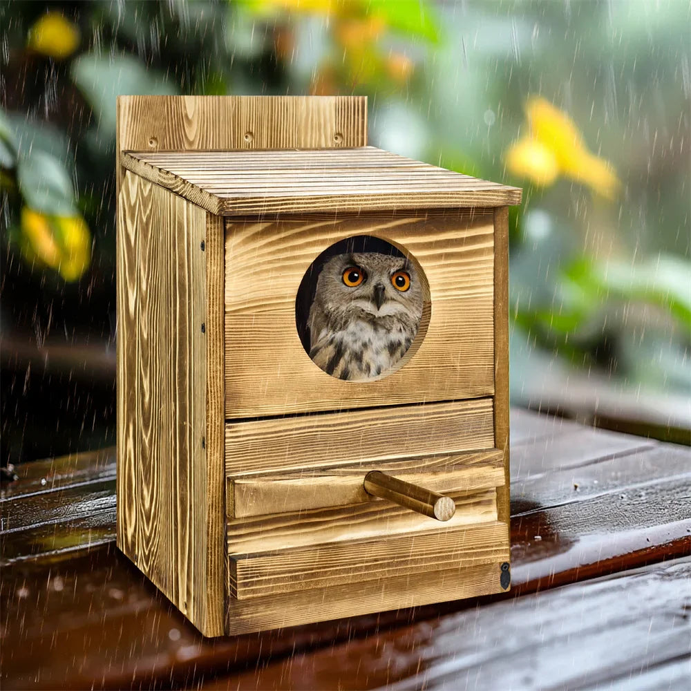 Handmade Wooden Screech Owl House - Outdoor Nesting Box