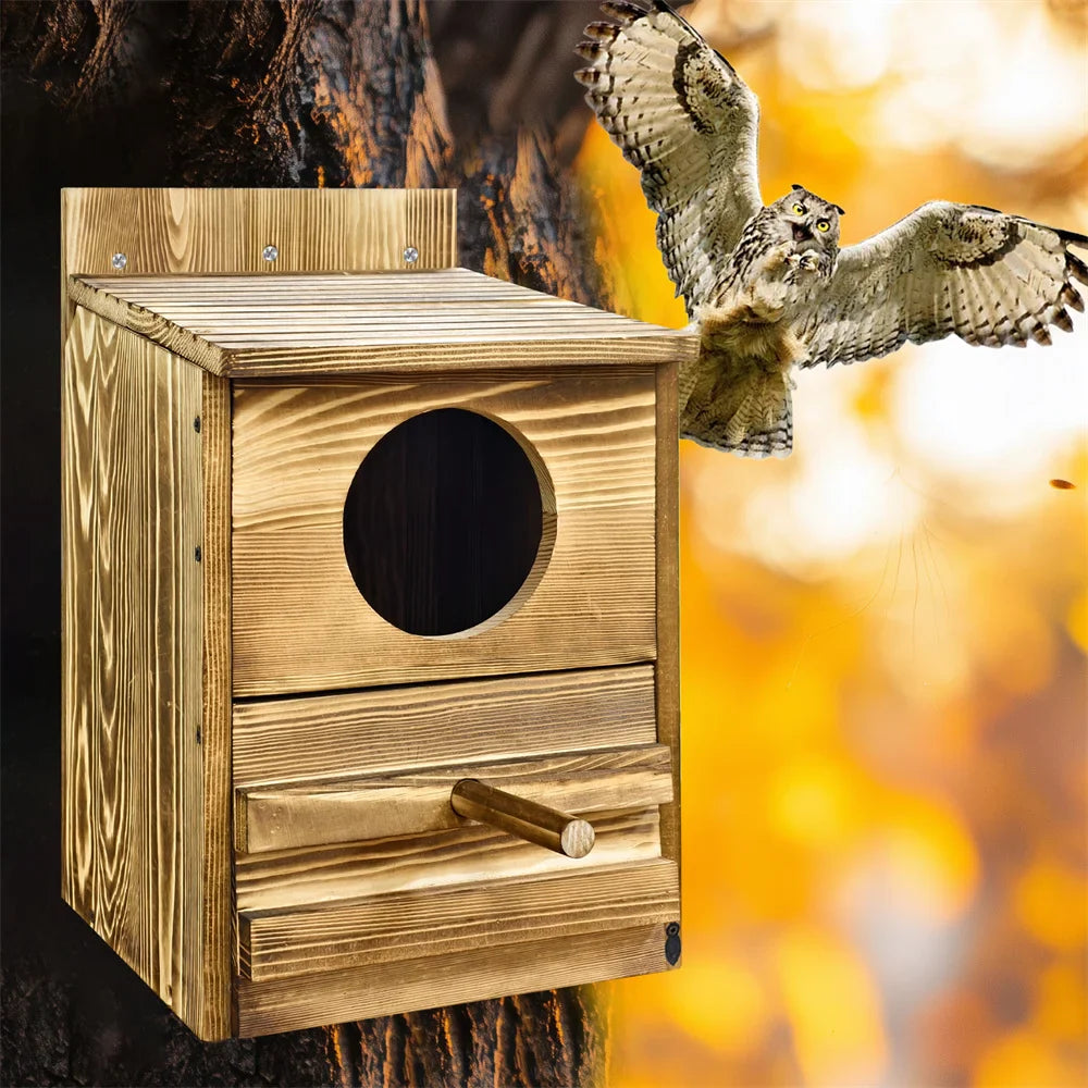 Handmade Wooden Screech Owl House - Outdoor Nesting Box