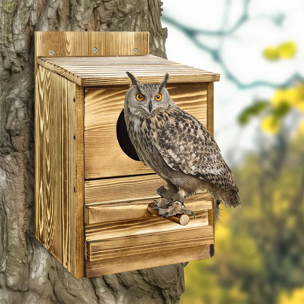 Handmade Wooden Screech Owl House - Outdoor Nesting Box
