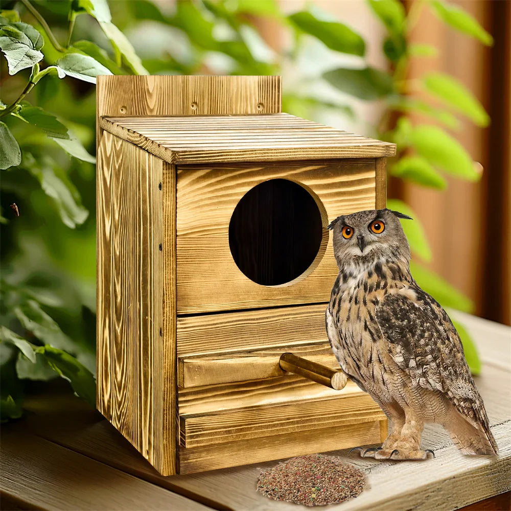 Handmade Wooden Screech Owl House - Outdoor Nesting Box