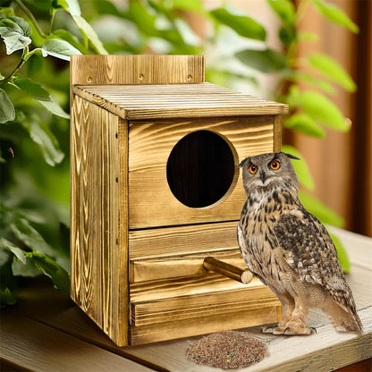 Handmade Wooden Screech Owl House - Outdoor Nesting Box