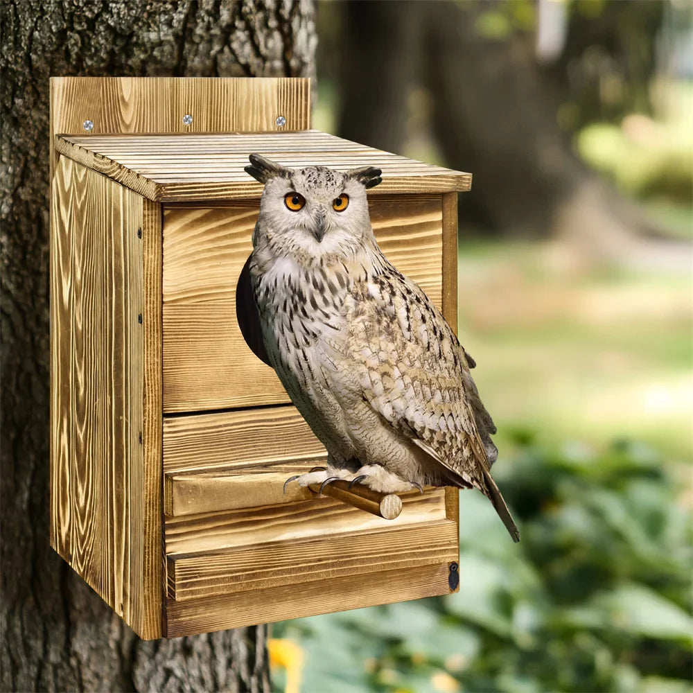 Handmade Wooden Screech Owl House - Outdoor Nesting Box - Yellow / UNITED KINGDOM
