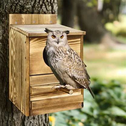Handmade Wooden Screech Owl House - Outdoor Nesting Box - Yellow / UNITED KINGDOM