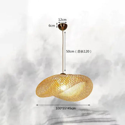 Golden woven pendant light with twisted organic design and brass hardware in handmade decorbites bamboo chandelier for dining room