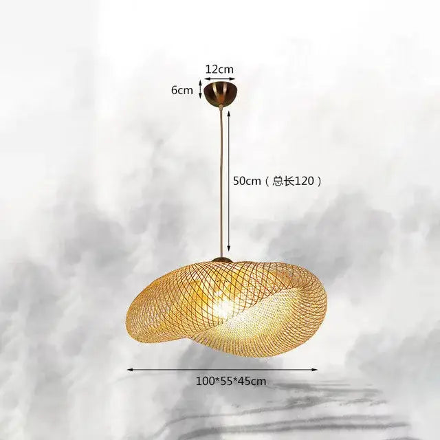 Golden woven pendant light with twisted organic design and brass hardware in handmade decorbites bamboo chandelier for dining room