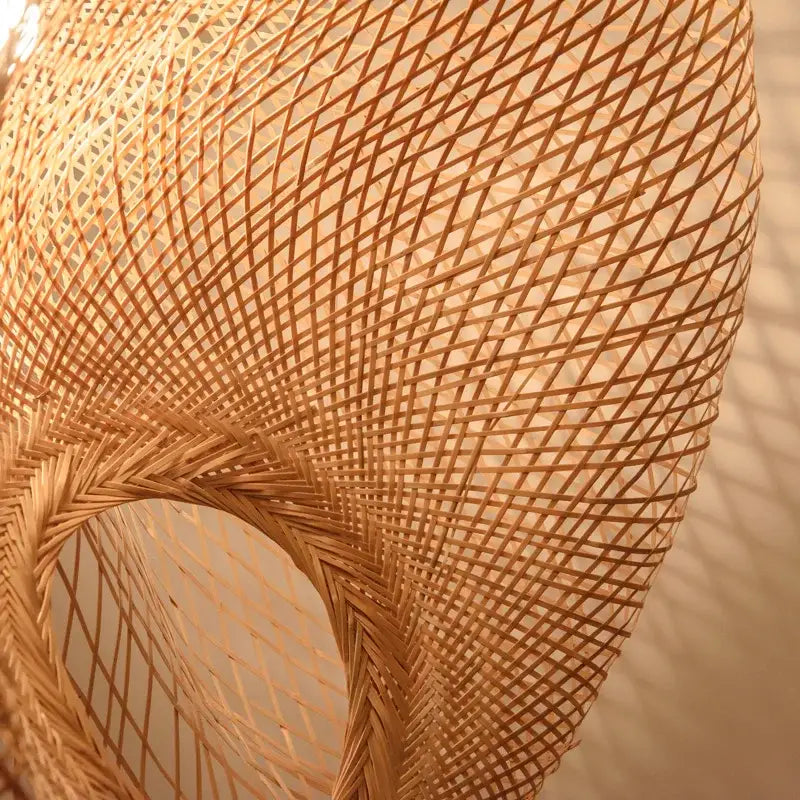 Handmade woven decorbites bamboo chandelier with natural tan diamond-patterned lattice for dining room lighting