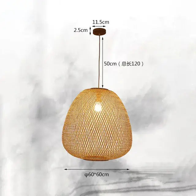 Handmade woven decorbites bamboo chandelier with warm golden hue and diamond-patterned mesh for dining room lighting
