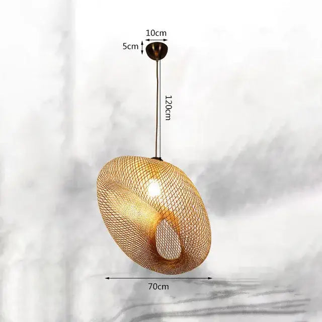 Handmade woven decorbites bamboo chandelier with warm tones and sleek metal fixture for dining room lighting