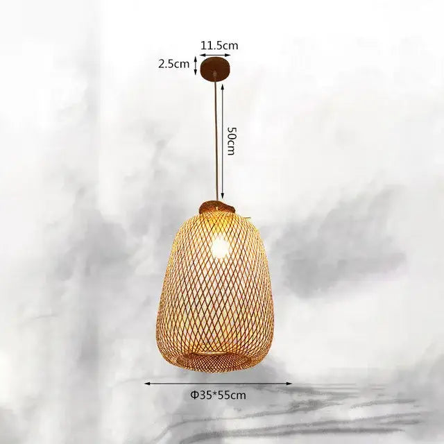 Handmade warm-toned woven bamboo chandelier with tapered shade and dark wood mount for dining room decorbites bamboo chandelier