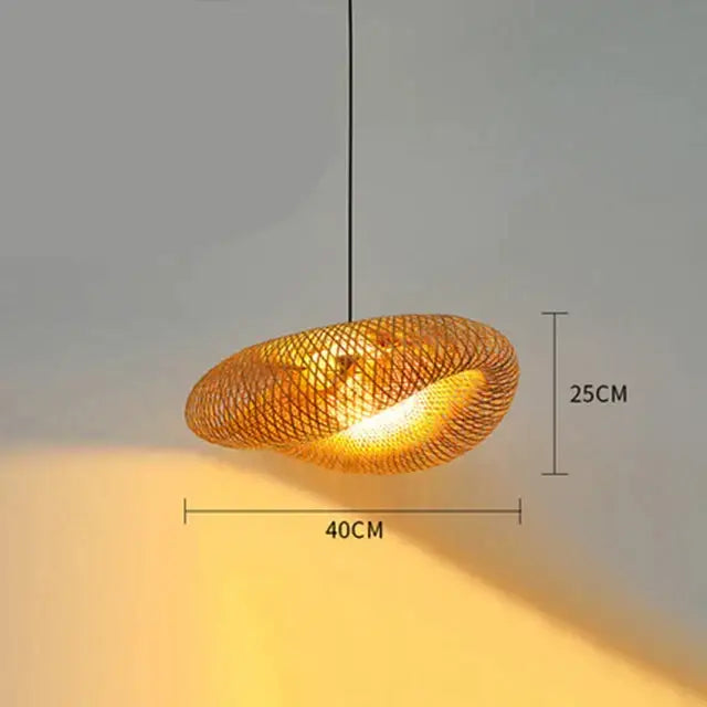 Handmade decorbites bamboo chandelier with warm-toned woven design and soft glowing illumination for dining room