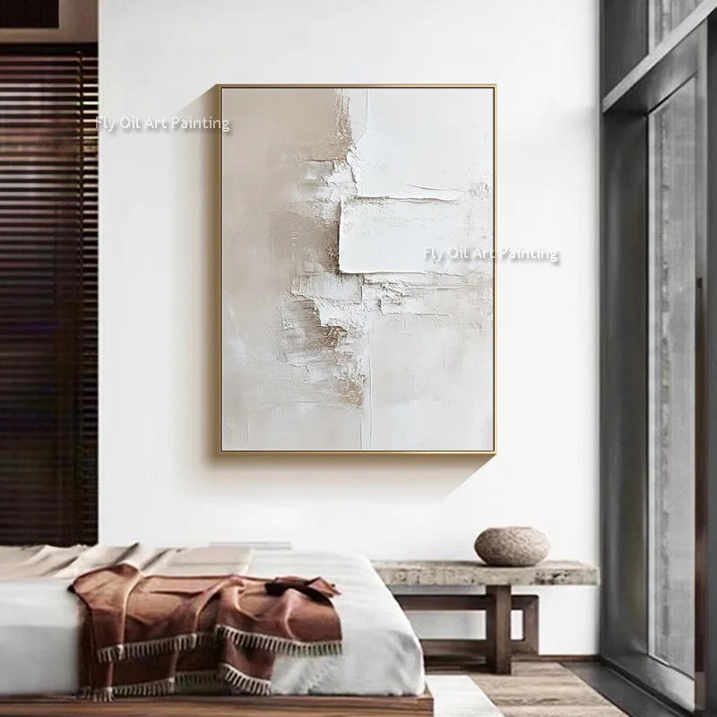 Handpainted Abstract Beige & White Oil Paintings Set - 02 / 120x180cm unframed - Posters