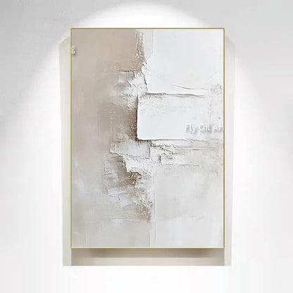 Handpainted Abstract Beige & White Oil Paintings Set - Posters