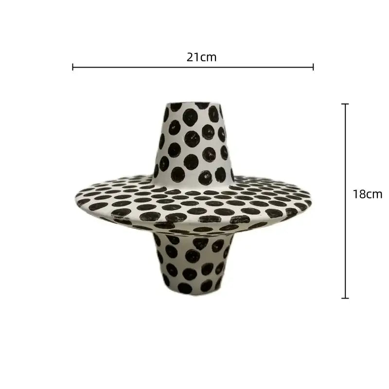 Handpainted ceramic mug and saucer kitchen set with black white dots and white dots by decorbites