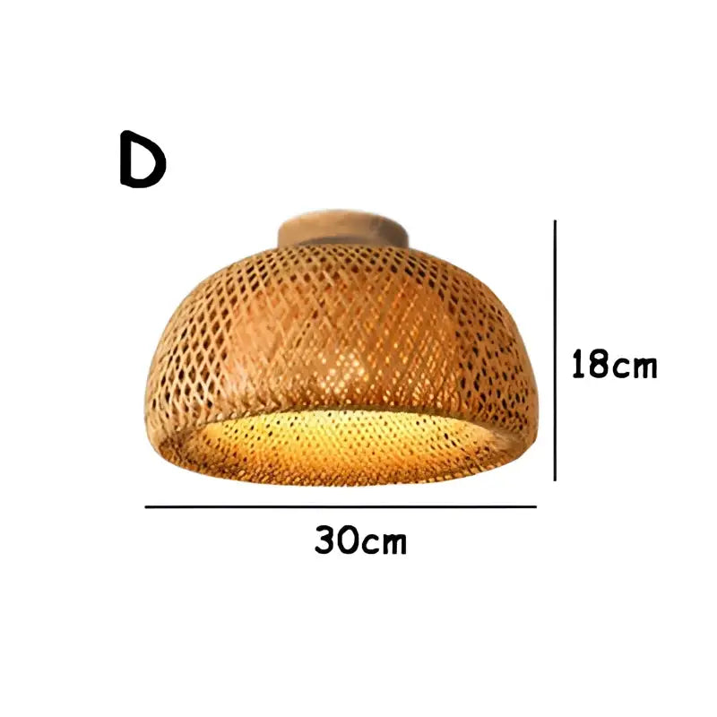 Warm-toned handwoven decorbites bamboo birdcage ceiling light with dome-shaped shade and wooden mount for dining room decor