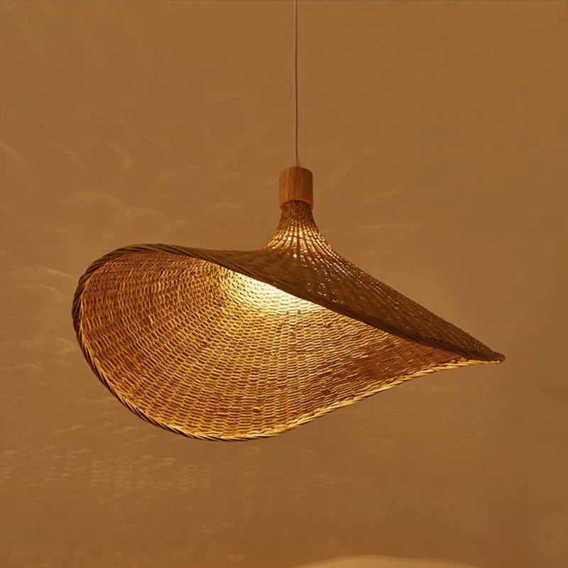 Handwoven Bamboo Straw Hat Pendant Light