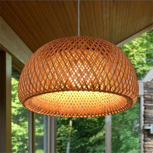 Handwoven Bamboo Wicker Pendant Light in Beige - Decorbites