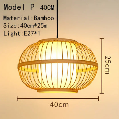 A warm tan handwoven rattan pendant light with a woven spherical design for dining room use