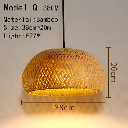 Handwoven rattan pendant light with warm golden hue and woven lattice design 38cm diameter for dining room