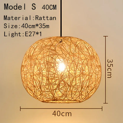Handwoven black woven pendant light made of natural rattan with e27 bulb socket for dining room lighting