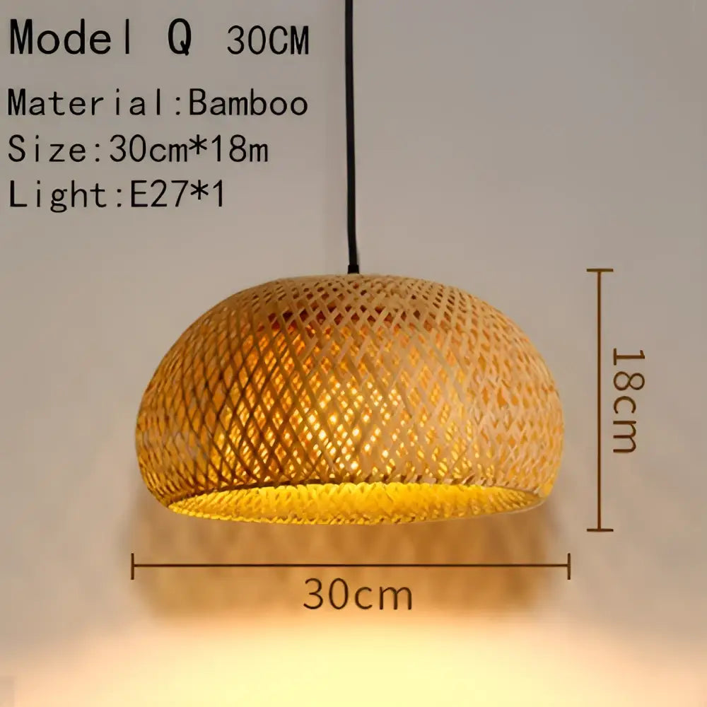 A warm-toned handwoven rattan pendant light with a natural lattice design for dining room use