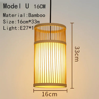Handwoven black woven pendant light with warm-toned bamboo vertical slats and e27 bulb socket for dining room lighting