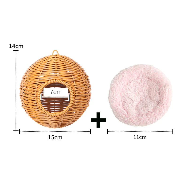 Handwoven Grass Bird Cage Hut for Small Birds - D