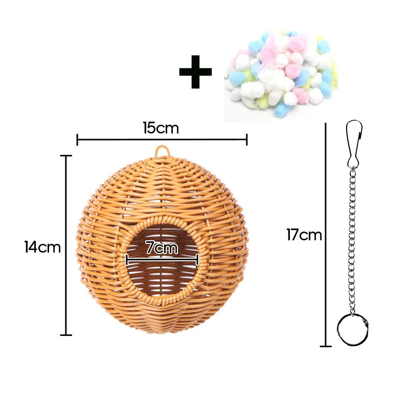 Handwoven Grass Bird Cage Hut for Small Birds - E