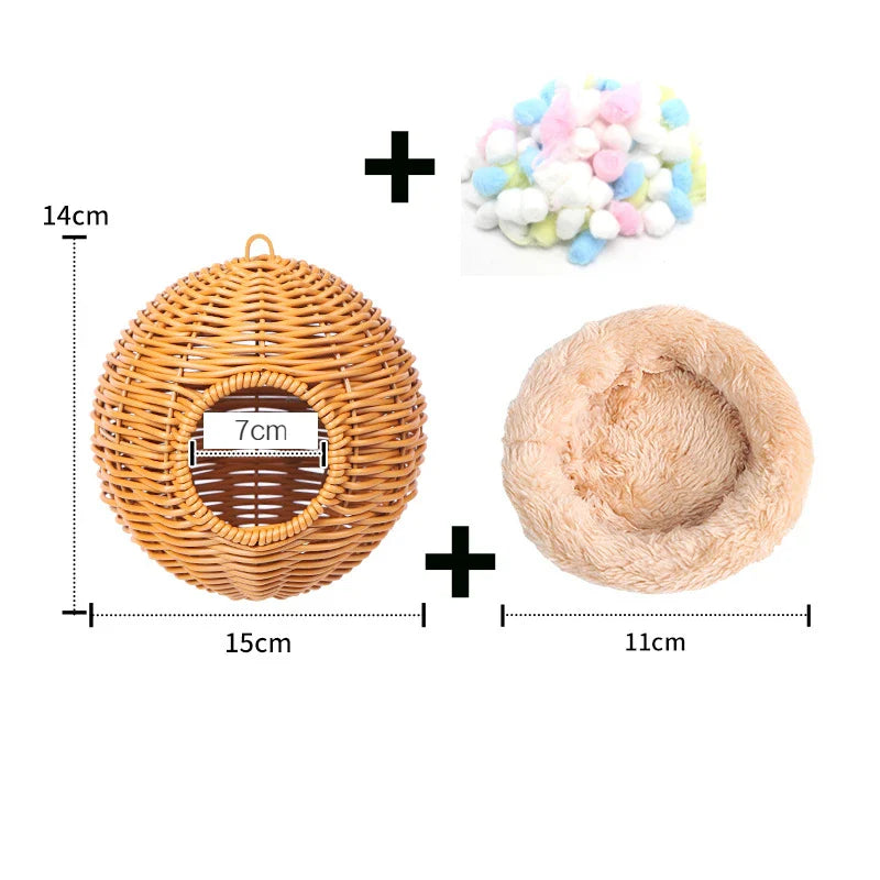 Handwoven Grass Bird Cage Hut for Small Birds - G