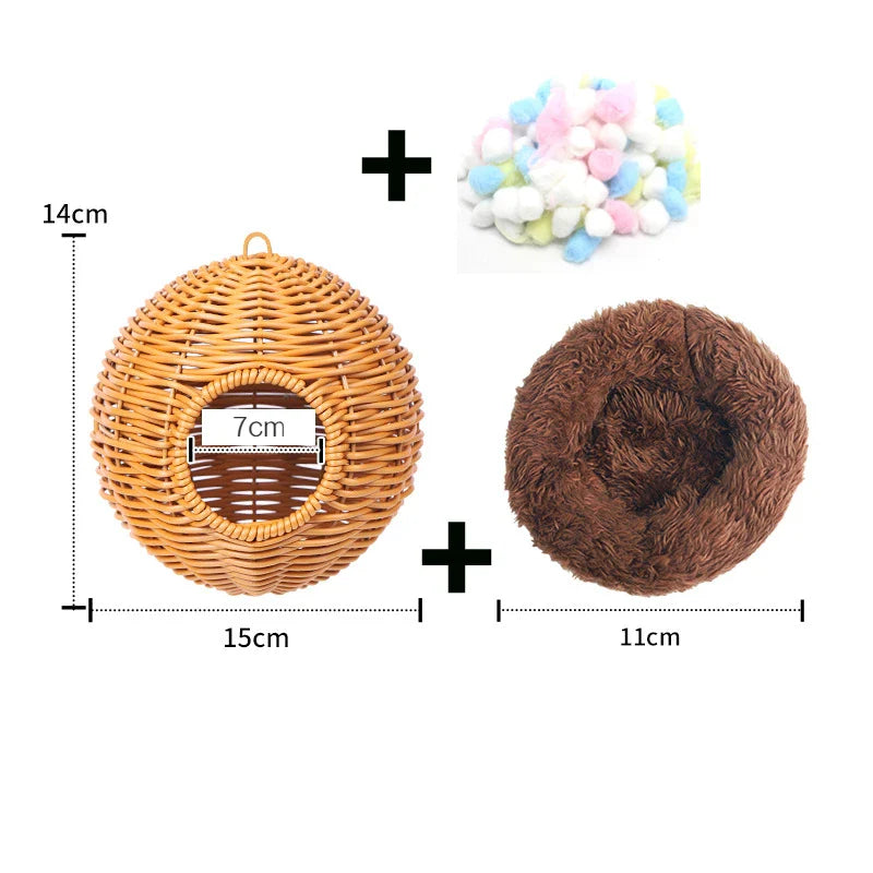 Handwoven Grass Bird Cage Hut for Small Birds - H