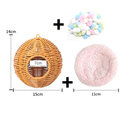 Handwoven Grass Bird Cage Hut for Small Birds - J