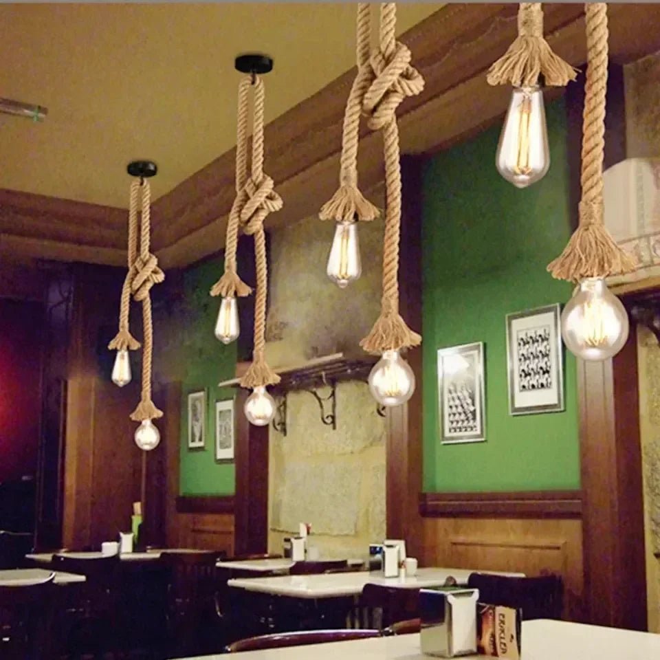 Handwoven Hemp Rope Vintage Pendant Light, E27 - Decorbites