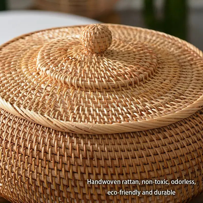 Handwoven rattan storage box with lid natural color decorbites handwoven rattan kitchen organizer basket