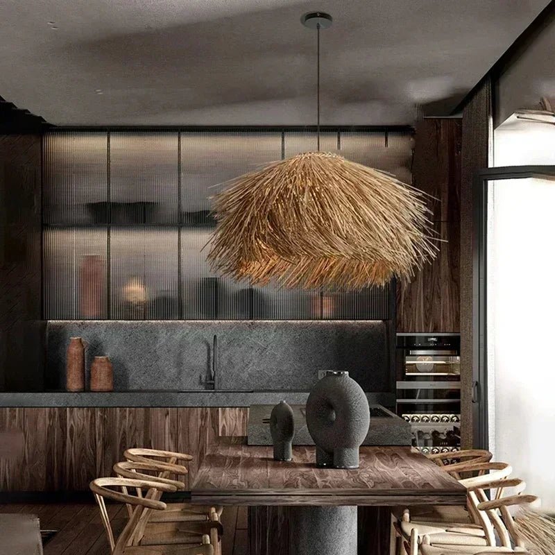 Handwoven Wicker Pendant Light in Natural Straw Shade - Decorbites