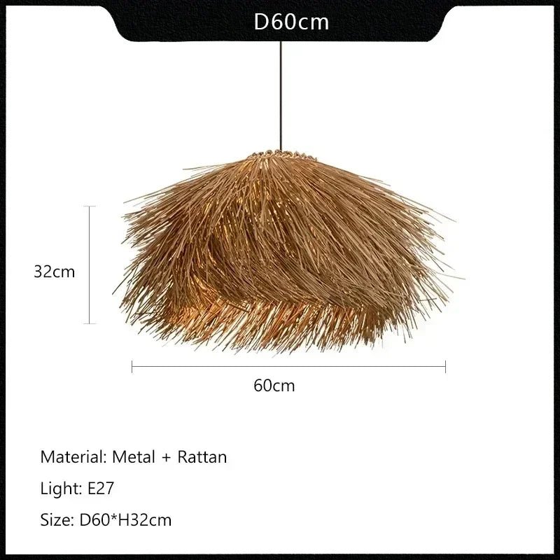 Handwoven Wicker Pendant Light in Natural Straw Shade - Decorbites