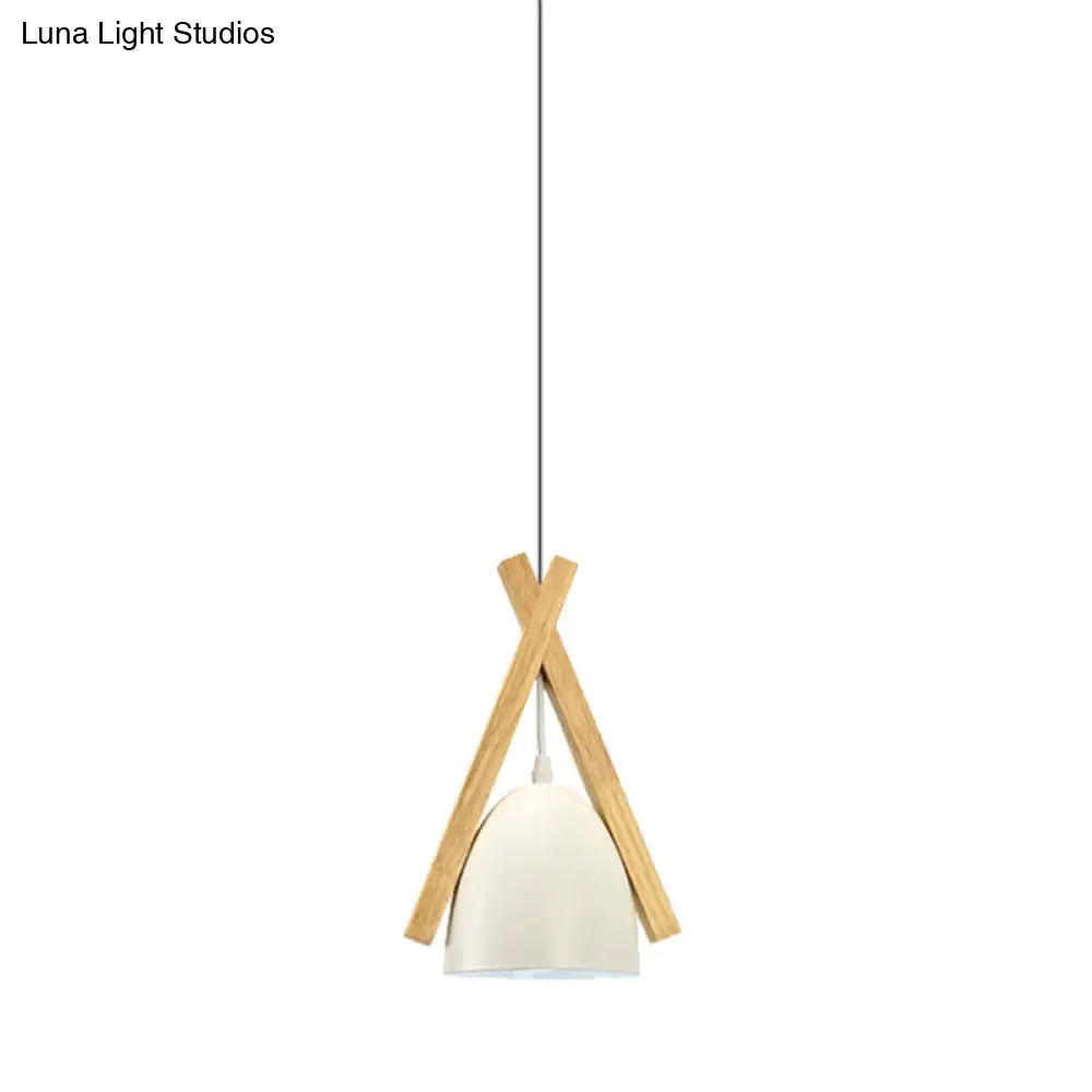 Hanging Bowl Shape Pendant Light with Linear Wood Deco - Stylish Macaron Loft Aluminum Light for Hallways