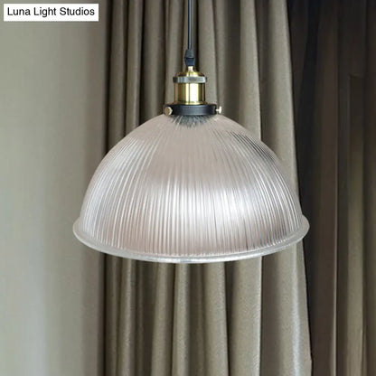 Hanging Ceiling Light with Dome Prismatic Glass - Industrial Pendant Lighting for Living Room