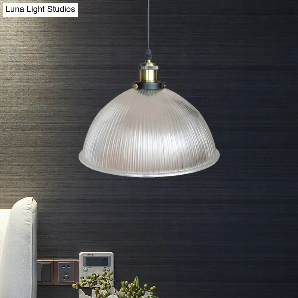 Hanging Ceiling Light with Dome Prismatic Glass - Industrial Pendant Lighting for Living Room