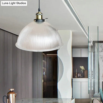 Hanging Ceiling Light with Dome Prismatic Glass - Industrial Pendant Lighting for Living Room