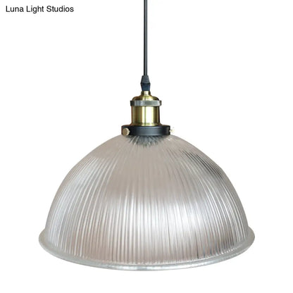 Hanging Ceiling Light with Dome Prismatic Glass - Industrial Pendant Lighting for Living Room