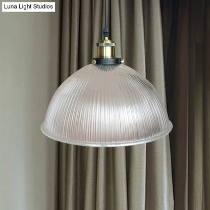 Hanging Ceiling Light with Dome Prismatic Glass - Industrial Pendant Lighting for Living Room