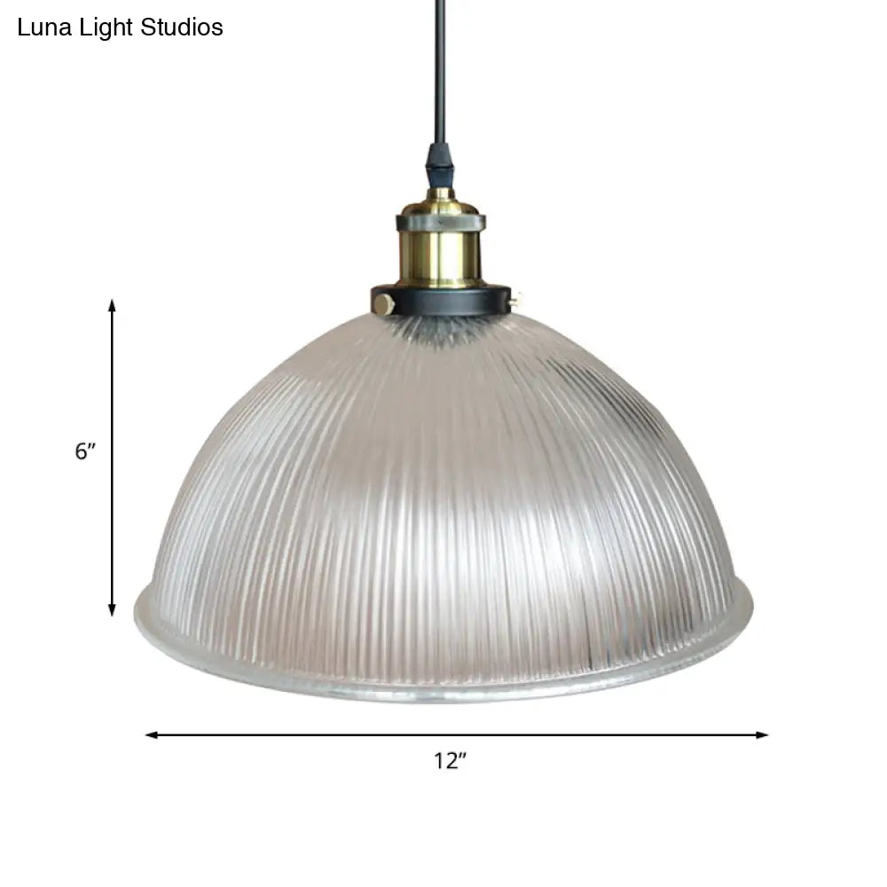 Hanging Ceiling Light with Dome Prismatic Glass - Industrial Pendant Lighting for Living Room