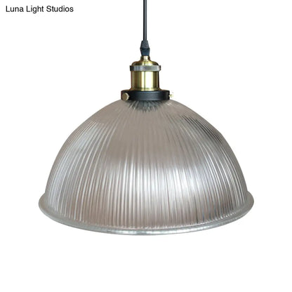 Hanging Ceiling Light with Dome Prismatic Glass - Industrial Pendant Lighting for Living Room