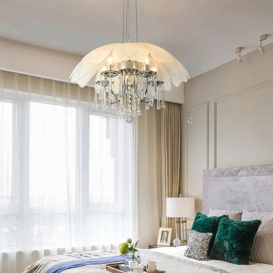 Lámpara de techo colgante con 5 bombillas - Lámpara moderna de cristal, marco cromado y cristal K9