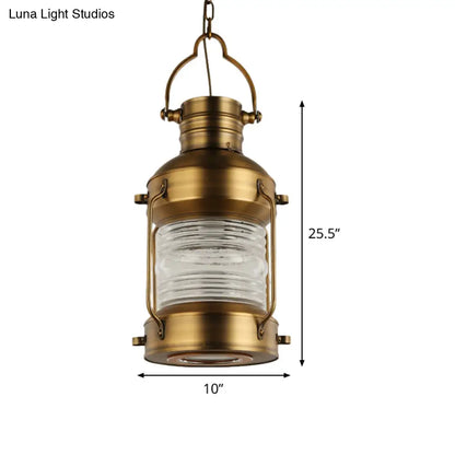 Hanging Lantern Cafe Light Kit - Industrial Iron, Gold Suspended Pendant with Clear Glass Shade