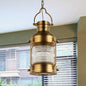 Hanging Lantern Cafe Light Kit - Industrial Iron, Gold Suspended Pendant with Clear Glass Shade