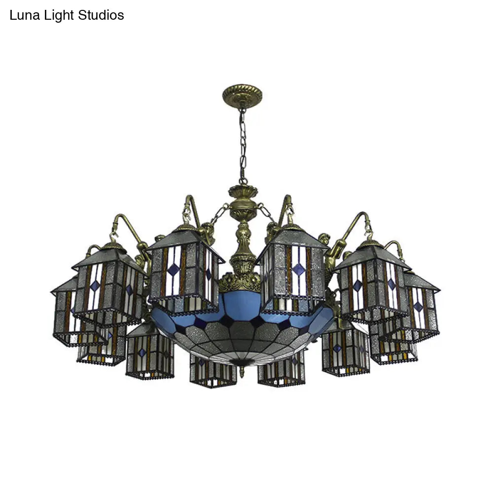 Hanging Lodge Chandelier with Mermaid Stained Glass Pendant for Hotel Elegance